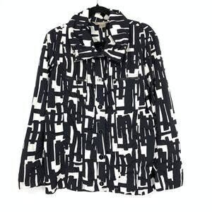 TanJay Button Front Jacket Womens Size 10 Black White Abstract Print